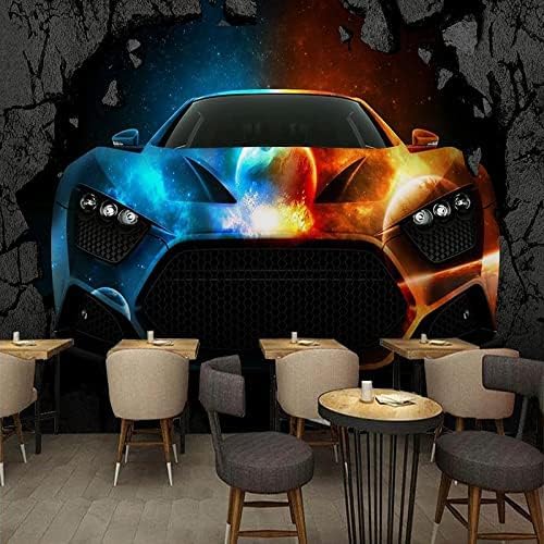 XLMING Cartoon Sportwagen Gebrochene Wand Restaurant Cafe Bar Kreativ 3D Tapete Home Dekoration Wohnzimmer Sofa Schlafzimmer Tv Hintergrund Wand-150cm×105cm