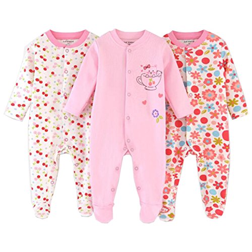 Baby-Pyjama mit Fuß, Unisex, 0–6 Monate, 3 Packungen Gr. 56, Caj025