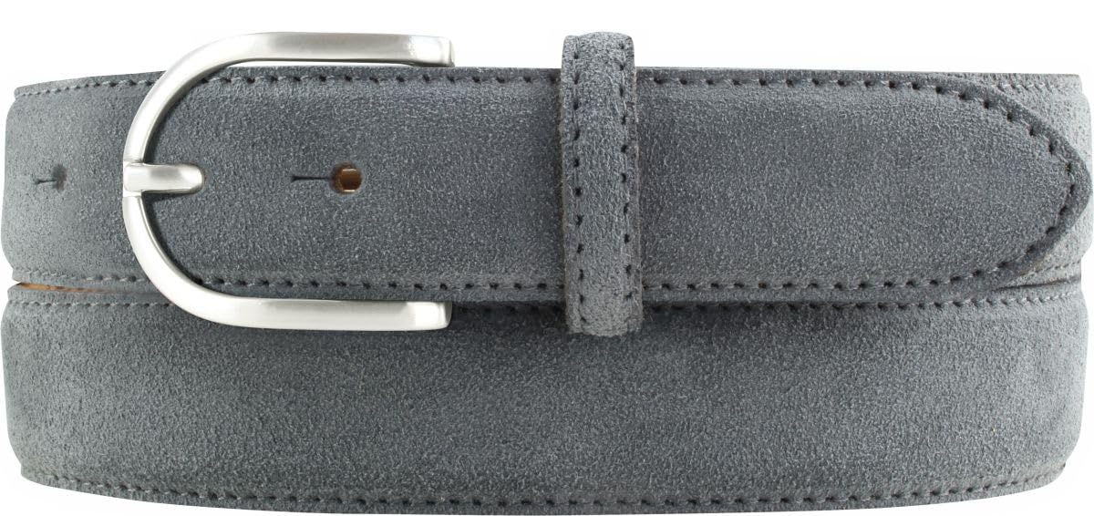 BELTINGER Damen-Gürtel aus Veloursleder 3,0 cm | Velour-Ledergürtel für Damen 30mm | Wildleder-Gürtel mit runder Gürtelschließe | Dunkelgrau 85cm