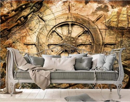 Vintage Nautischen Kompass Segelboot 3D Tapete Poster Restaurant Schlafzimmer Wohnzimmer Sofa TV Dekorative Wand-200cm×140cm