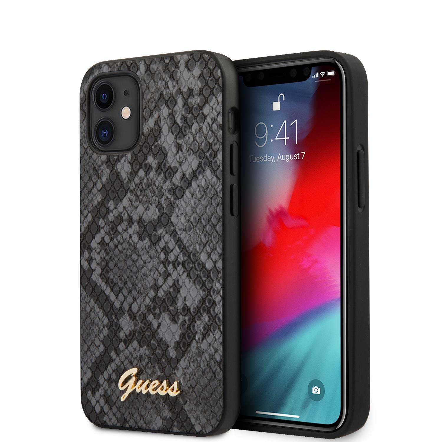 Guess GUHCP12SPUSNSMLBK Script Python Collection Hülle für iPhone 12 Mini 5,4" Schwarz hardcase