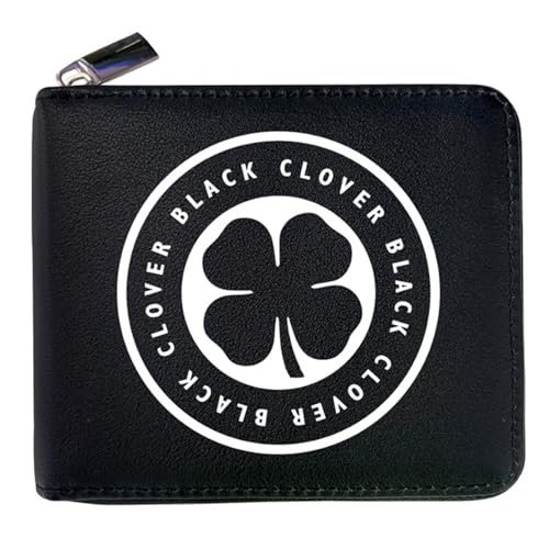 RYNDEX Black Clov-er Geldbeutel Anime, Cartoon-Druck Kunstleder Portemonnaie, Mädchen Geldtasche mit Münzfach und Geldscheinfach(Color:Black 10)