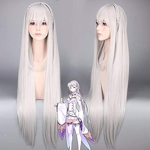 LINLINCD-Anime Coser Wig Emilia Perücke Leben in einer anderen Welt von Null: Zero Kara Hajimeru Isekai Seikatsu Emilia Long Cosplay Wig+ Perücke Cap