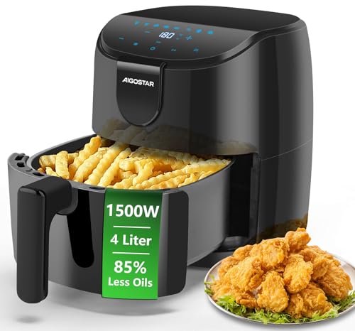 Aigostar Heißluftfritteuse xl Air Fryer 9 in 1,1500W 4L mit 60-Minuten-Timer und LED-Bildschirm, einstellbare Temperatur von 40℃ bis 200℃. Weniger Öl und rauchfrei, antihaftbeschichteter Korb.