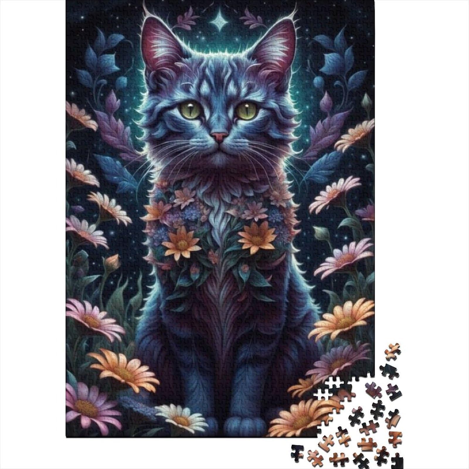 1000-teiliges Puzzle „Traumkatze“, Puzzle für Erwachsene, Holzbrett-Puzzle, Lernspielzeug, Größe: 75 x 50 cm