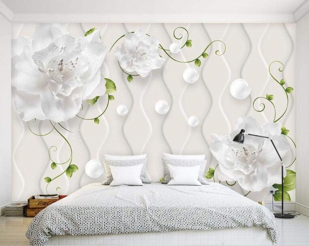 Weiße Blumen Geometrische Muster Weiße Kugeln 3D Tapete Poster Restaurant Schlafzimmer Wohnzimmer Sofa TV Dekorative Wand-150cm×105cm