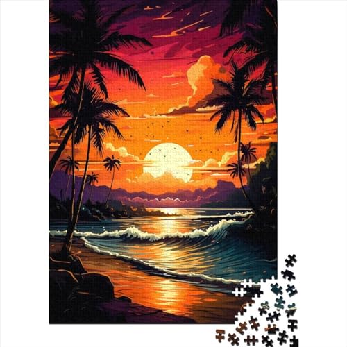 Retro-Strand-Sonnenuntergang-Holzpuzzle für Teenager-Geschenke. Schwierige, anspruchsvolle Puzzles. 1000-teiliges Holzpuzzle für Erwachsene Teenager, 75 x 50 cm