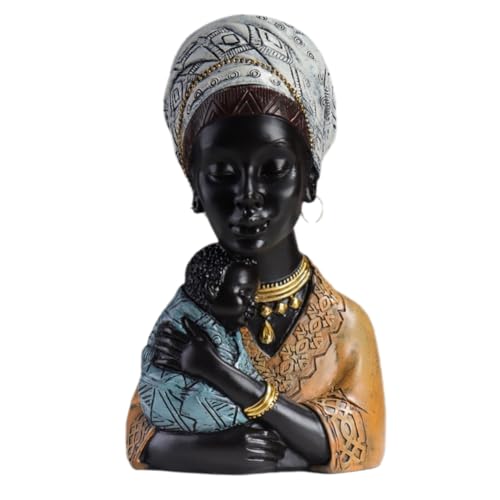 Begchy , Afrikanische Kunstskulptur, Afrikanisches Dekor, Statue und Sohn, Perfekt Als Tischdekoration im Wohnzimmer, Weiß