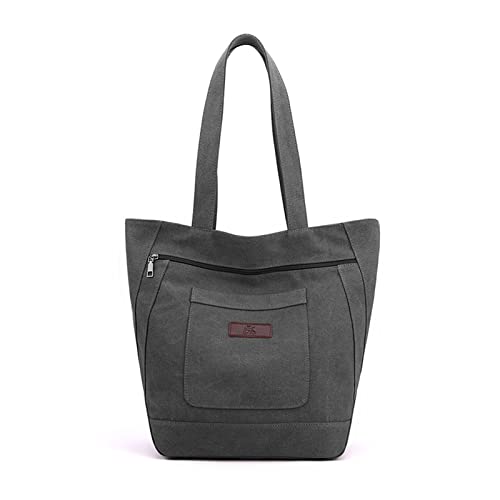 ohodhmnu Damen Tragetasche, Vintage Top-Griff Tasche Canvas Frauen Schultertasche Handtaschen Weibliche Reisetaschen Große Kapazität Einkaufstasche, Schwarz , no pendant