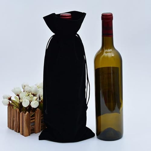 5 teile/los Samt Weinflasche Schützen Abdeckung Geschenktüten Für Rotwein Champagner Verpackungsbeutel Mit Kordelzug Entworfen Party Supplies-schwarz, 15x37 cm flanellbeutel