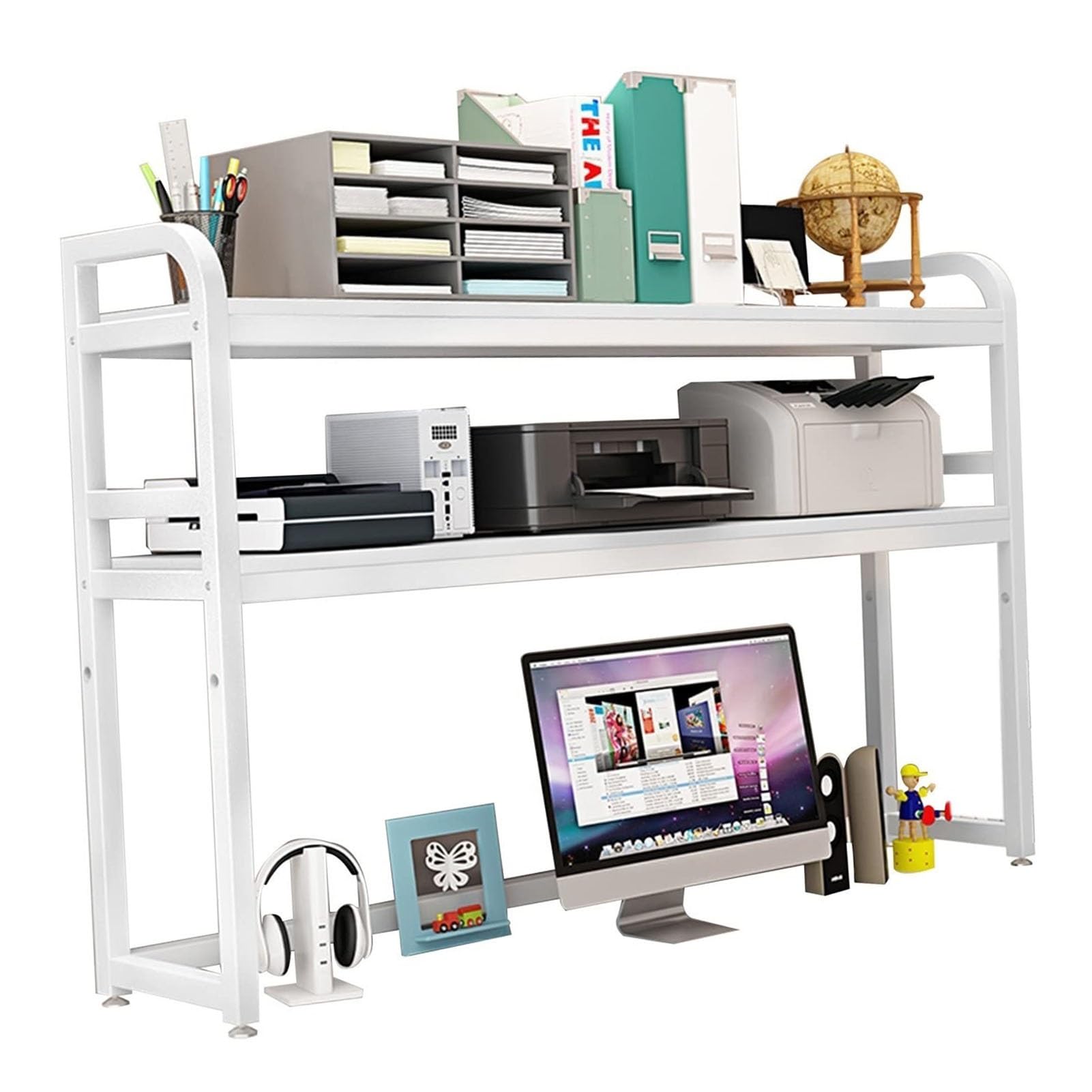 Schreibtisch-Bücherregal für Computertische – verstellbares Schreibtisch-Organizer-Rack, kleines Schreibtisch-Bücherregal – multifunktionales Arbeitsplatten-Bücherregal, Aufbewahrungs-Display-Rack f