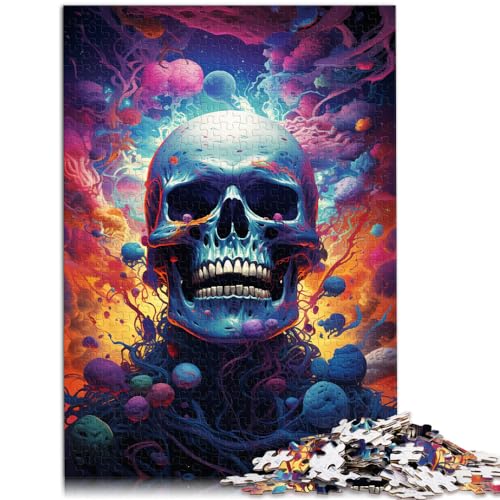 Puzzle-Geschenk, bunter Fantasie-Totenkopf für Erwachsene, 1000-teiliges Puzzle, Holzpuzzle, Familienspiel, Stressabbau, schwieriges Herausforderungspuzzle, 1000 Teile (50 x 75 cm)