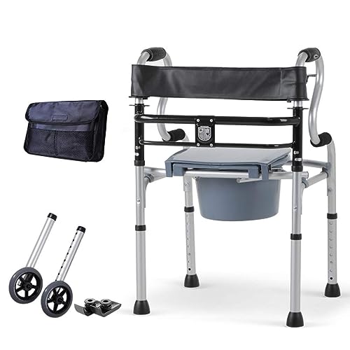 DOOKAA rollator rollatorenKlappbarer Toilettenstuhl mit Toilettensitz und Eimer, Badewanne, Duschstuhl, Hocker, höhenverstellbar, multifunktional