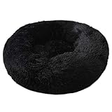 CHNNO1 40/60/80/100 cm rundes Kissen für Welpen, superweiches Plüschkissen, tragbares Tierschlafzubehör, Katze, Winter, warmes Bett, 70 cm, Schwarz