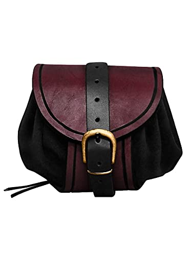 Andracor - Kleine zweifarbige Gürteltasche Streuner - Filigrane Seitentasche mit floraler Schnalle - Braun Grün Rot Schwarz - Zubehör LARP Mittelalter Wikinger & Steampunk