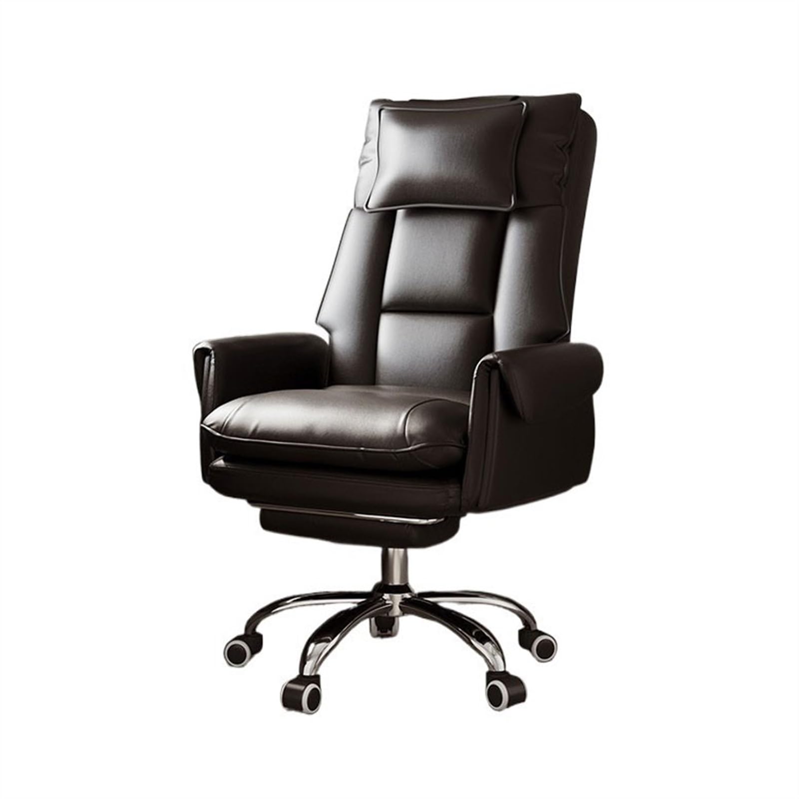 Zhaoj24-05 Bürostuhl Ergonomischer Freizeit Sofa Stuhl Bequem Sitzende Büro Stuhl PU Leder Drehstuhl Haushalt Liege Computer Stuhl Schreibtischstuhl(Schwarz)