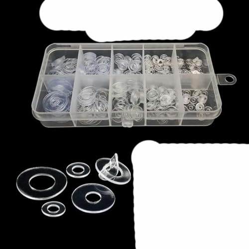 415/1085 Stück M2 M2,5 M3 M4 M5 M6 M8 M10 M12 Kunststoff PVC Transparent Klar Flache Unterlegscheibe Plain Spacer Isolierung Dichtung Ring Kit Box-weich 415 Stück