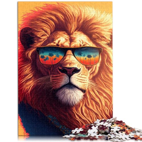 Spielgeschenk Puzzle Sonnenbrille Löwe 1000 Teile Holzpuzzle Lustiges Geschenk Jedes Teil ist einzigartig - Anspruchsvolles, unterhaltsames Familienspiel (50 x 75 cm)