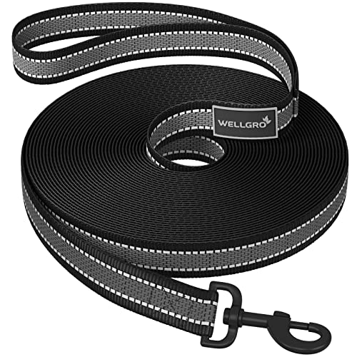 WELLGRO Schleppleine für Hunde mit Handschlaufe 3m / 5m / 10m / 15m / 20m / 25m / 30m Hundeleine robust Nylon Anti-Slip reflektierend Metallkarabiner Trainingsleine, Größen:25 Meter