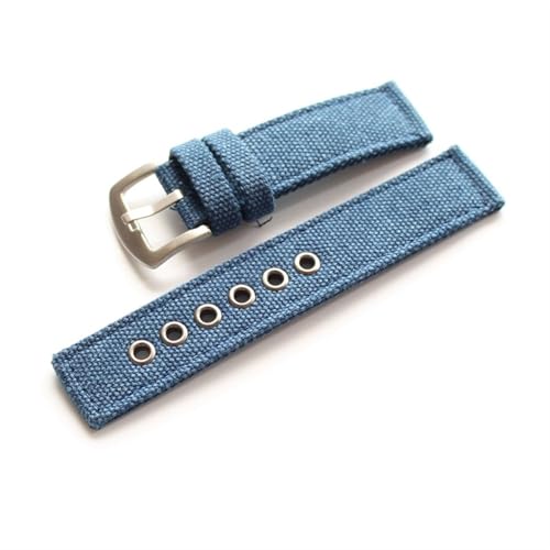 THBGTCNQ Reines Canvas-Lederarmband 20 MM / 22 MM / 24 MM Herren-Denim-Canvas-Armband Sportuhrarmband im Sportstil(Bule Matte Clasp,24mm)