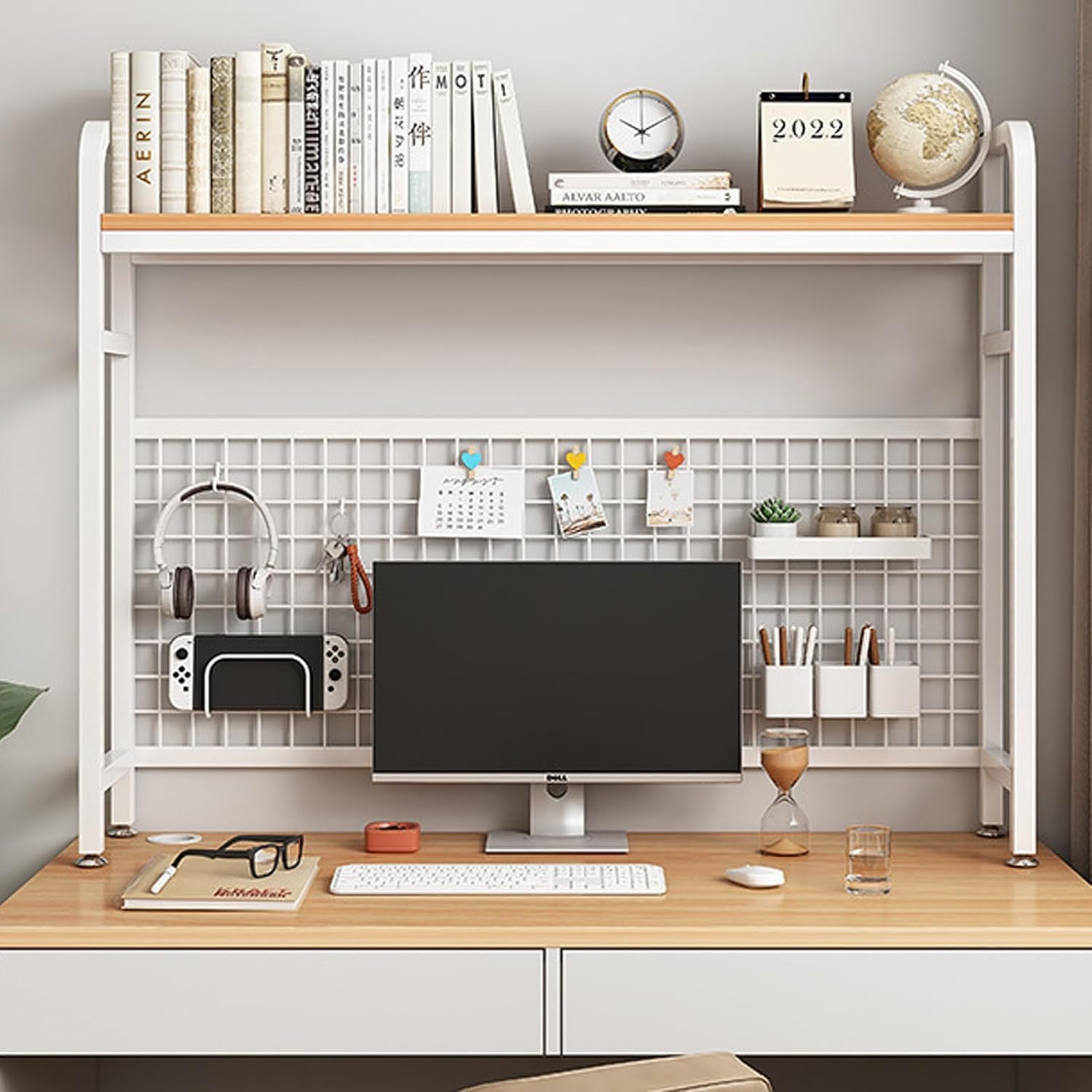 2/3-stufiges Computer-Desktop-Bücherregal, Regal-Organizer über dem Schreibtisch für Wohnheimzimmer, Mehrzweck-Bücherregal für Schreibtisch für Wohnheim, Büro, Zuhause, Weiß, 2-stufig 95 cm