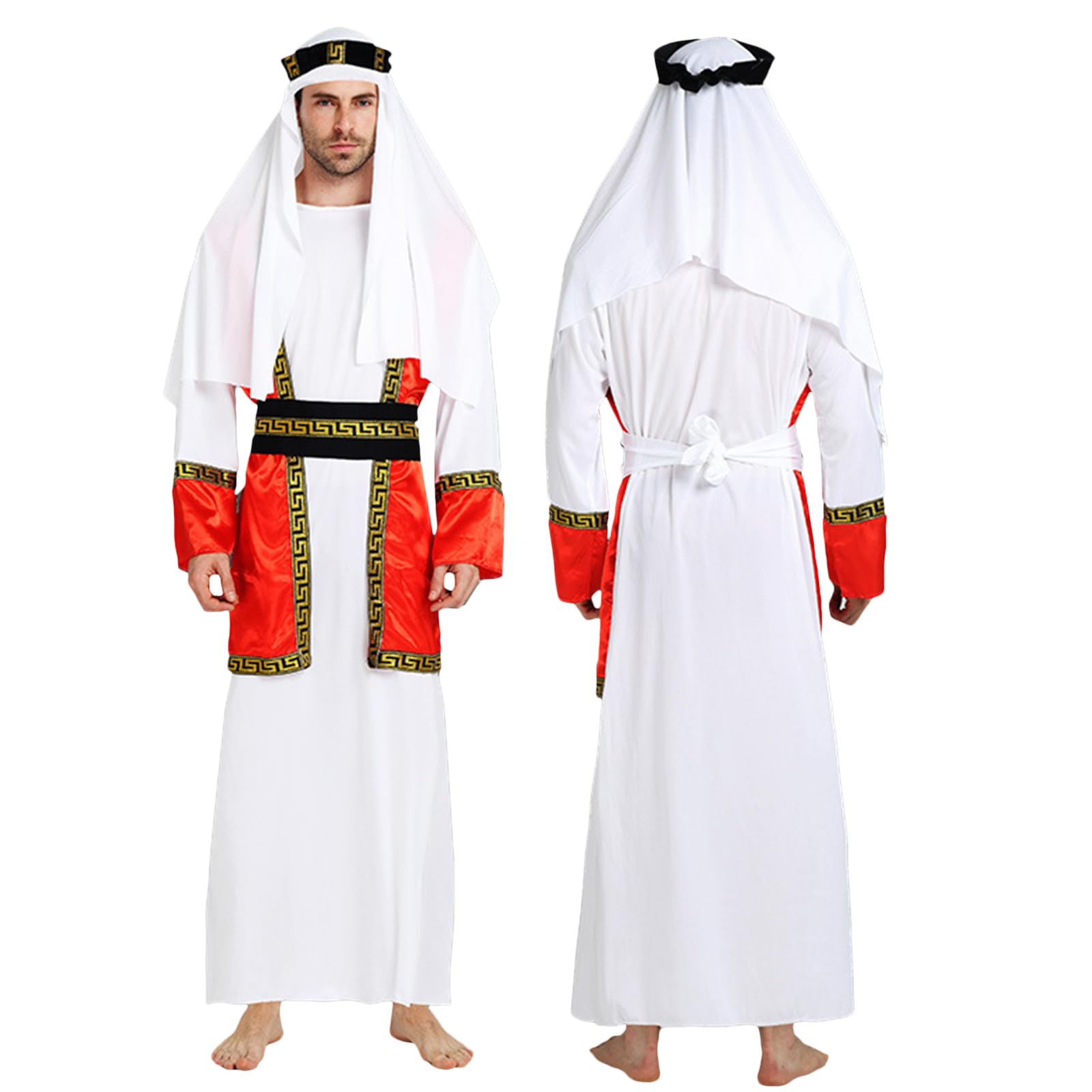 Aurgiarme Arabisches Halloween-Cosplay-Outfit, Schäfer-Kostüm, arabisches Kostüm, Naher Osten, Robe, arabisches Verkleidungs-Kostüm für Herren, arabisches Cosplay-Kostüm, Naher Osten, Robe,