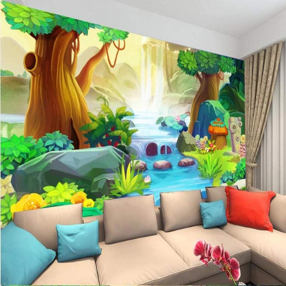 Einfacher Cartoon Fantasy Forest River 3D Tapete Poster Restaurant Schlafzimmer Wohnzimmer Sofa TV Dekorative Wand-400cm×280cm