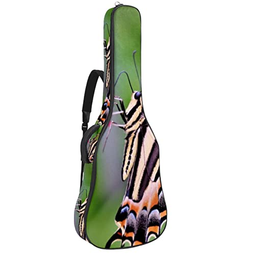 Akustische Gitarrentasche mit mehreren Taschen Dicke Polsterung Wasserdichter Gitarrenkoffer Gig Bag 108,9x42,9x11,9 cm,Butterfly On Flower