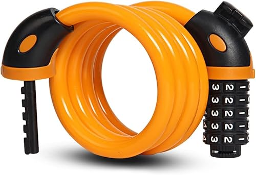 Fahrrad digitales Zahlenschloss, PVC Stahl Kabel Fahrradschloss, 5 Ziffern Kombination Digital Code Selbst(Orange)