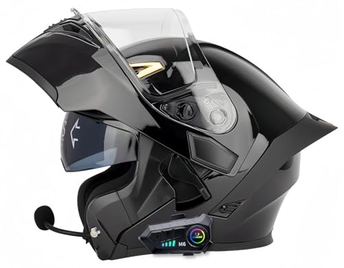 Modularer, Hochklappbarer Integral-Motorradhelm Mit Bluetooth, ECE-Geprüft, Für Herren Und Damen, Integralhelm Für Roller, Doppeltes Antibeschlag-Visier R,L59-60CM