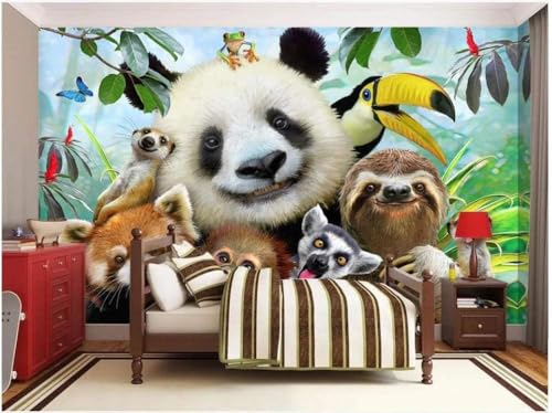 Niedliche Cartoon-Tiere Panda Schmetterling Und Frosch 3D Tapete Poster Restaurant Schlafzimmer Wohnzimmer Sofa TV Dekorative Wand-350cm×256cm