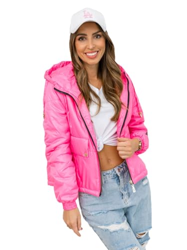 BOLF Damen Übergangsjacke Steppjacke Stehkragen Daunenjacke Reißverschluss Sportjacke Zip Wärme Freizeit Sport Basic Outdoor Casual Style B8216 Rosa M [D4D]