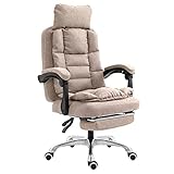 TBSZCM Drehstuhl aus Flachs-Baumwolle, ergonomischer Chefsessel, Bürostuhl, Chefsessel, verstellbarer drehbarer ergonomischer Drehstuhl mit Armlehnen und Fußstütze, Beige