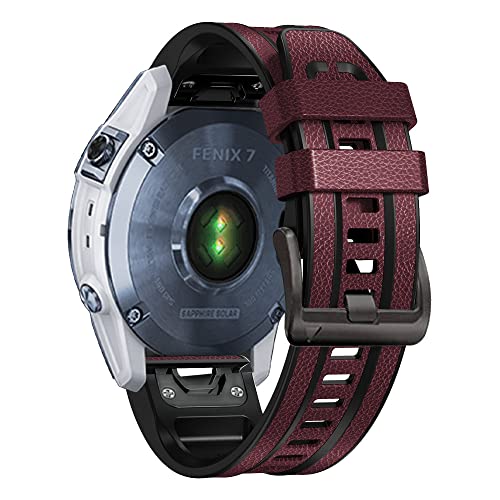 BANDKIT Quickfit-Lederarmband für Garmin Fenix 7X 6X 5X 22 mm, Silikon-Easyfit-Armband für Fenix 7 6 5 955 Epix Watch, 22mm Fenix 6 5 5Plus, Achat