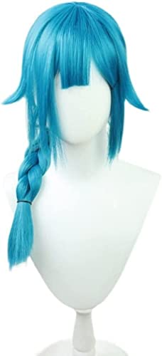 LINLINCD-Wig Anime Cosplay Anime Cosplay Perücke,Jinx Cos Perücke,Damen Blau Lange Zopfperücke mit Perückenkappe,für Halloween,Party,Karneval,Nachtleben,Konzerte,Hochzeiten