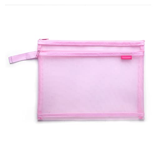 Mesh-Reißverschlusstasche,Plastik-Geldbörsen, 2 PCS A4 Transparent Datei Ordner Mesh Dokument Tasche Student Prüfung Gitter Reißverschluss Schreibwaren Daten Lagerung Tasche Büro Schule Liefert(Pink)