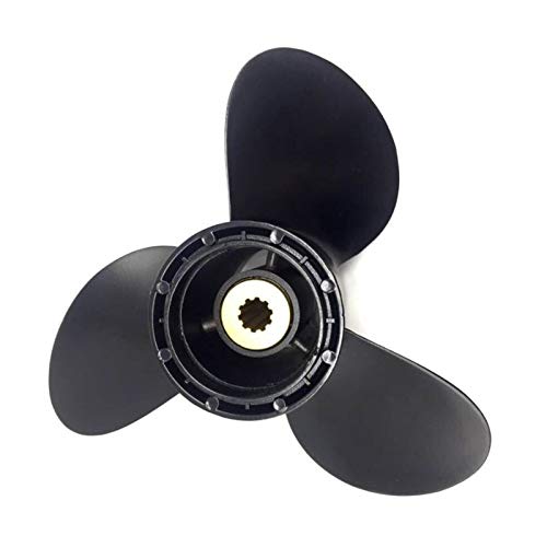 Jodriva Schwarzer Aluminium-Außenbordpropeller for Boote, 3 Blätter, 10 Spline-Zähne, R-Rotation, for Suzuki, 9,9–15 PS Propeller für Außenbordmotoren