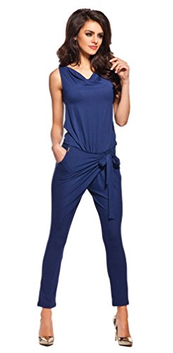 Lemoniade stylischer Jumpsuit ohne Ärmel mit elegantem Wasserfallkragen, Navy, Gr. L