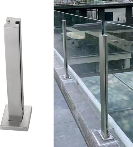 Silberner Geländerpfosten für Glas-/Kunststoff-/Holzplatten 10/12 mm, Balustradenpfosten aus Edelstahlglas für Balkon/Flurtreppe/Innen- und Außenplattform-Loft, mittlerer Pfosten, 95 cm