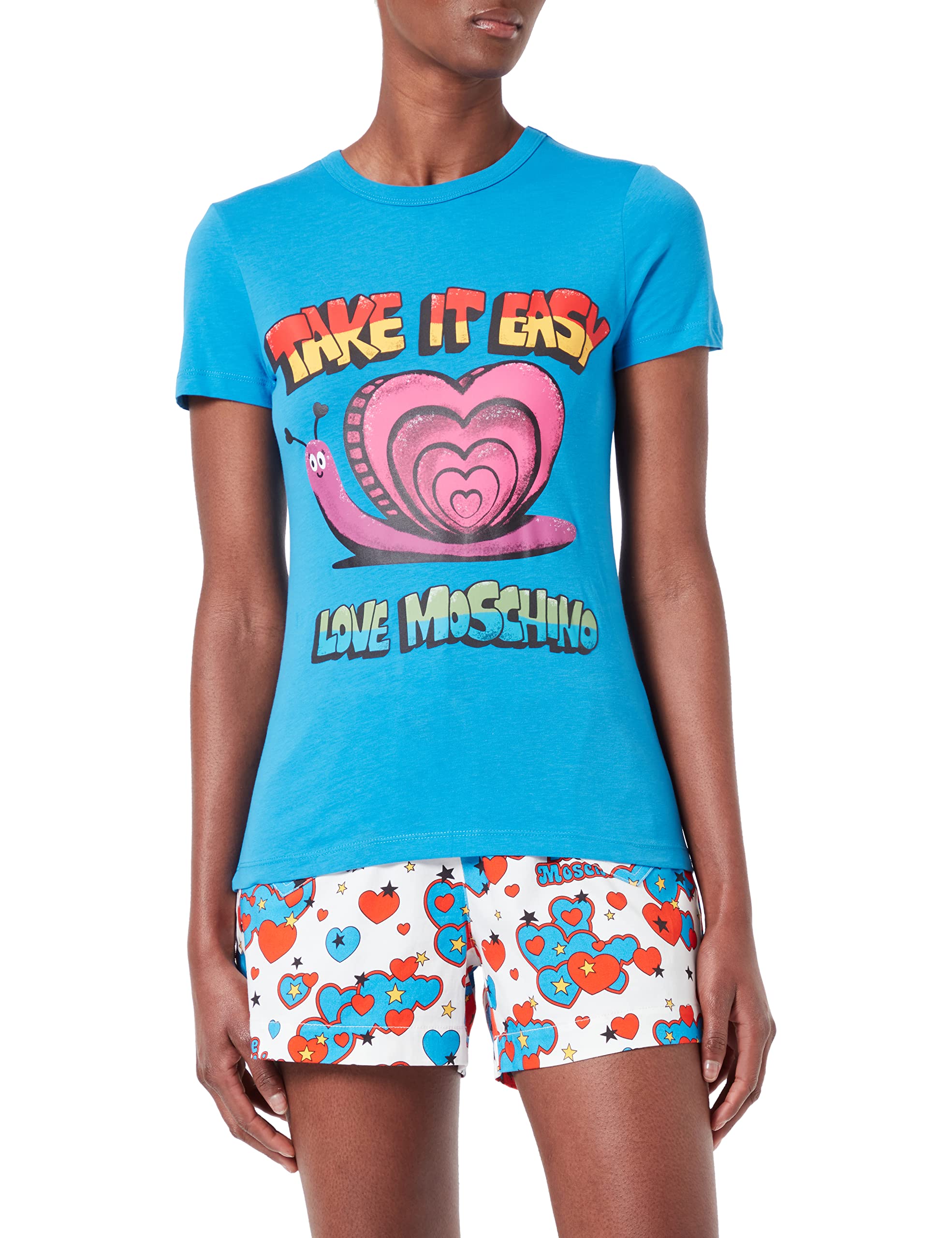 Love Moschino Womens Take it Easy T-Shirt, Light Blue, 40