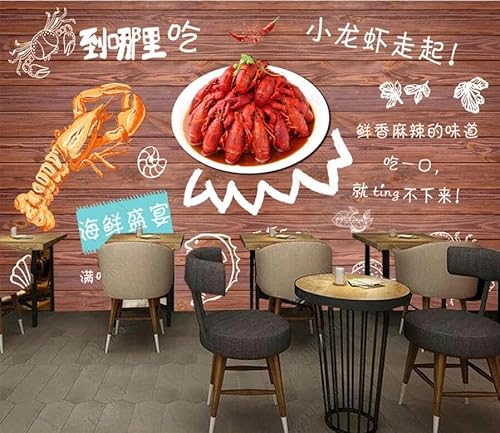 tyujlkjddlf Tapete Wandbild 3D Benutzerdefinierte Handgemalte Hintergrundwand Des Hot Pot-Restaurants Mit Flusskrebsen Und Meeresfrüchten-200Cmx140Cm