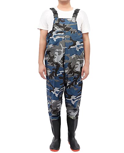 Fliegenfischen Wathose, angelhose herren wasserdicht, neopren wathosen angeln mit rutschfesten Stiefeln und Gürtel, Brust Wathose - Gute Atmungsaktivität, Taillendesign(Color:CP,Size:41)