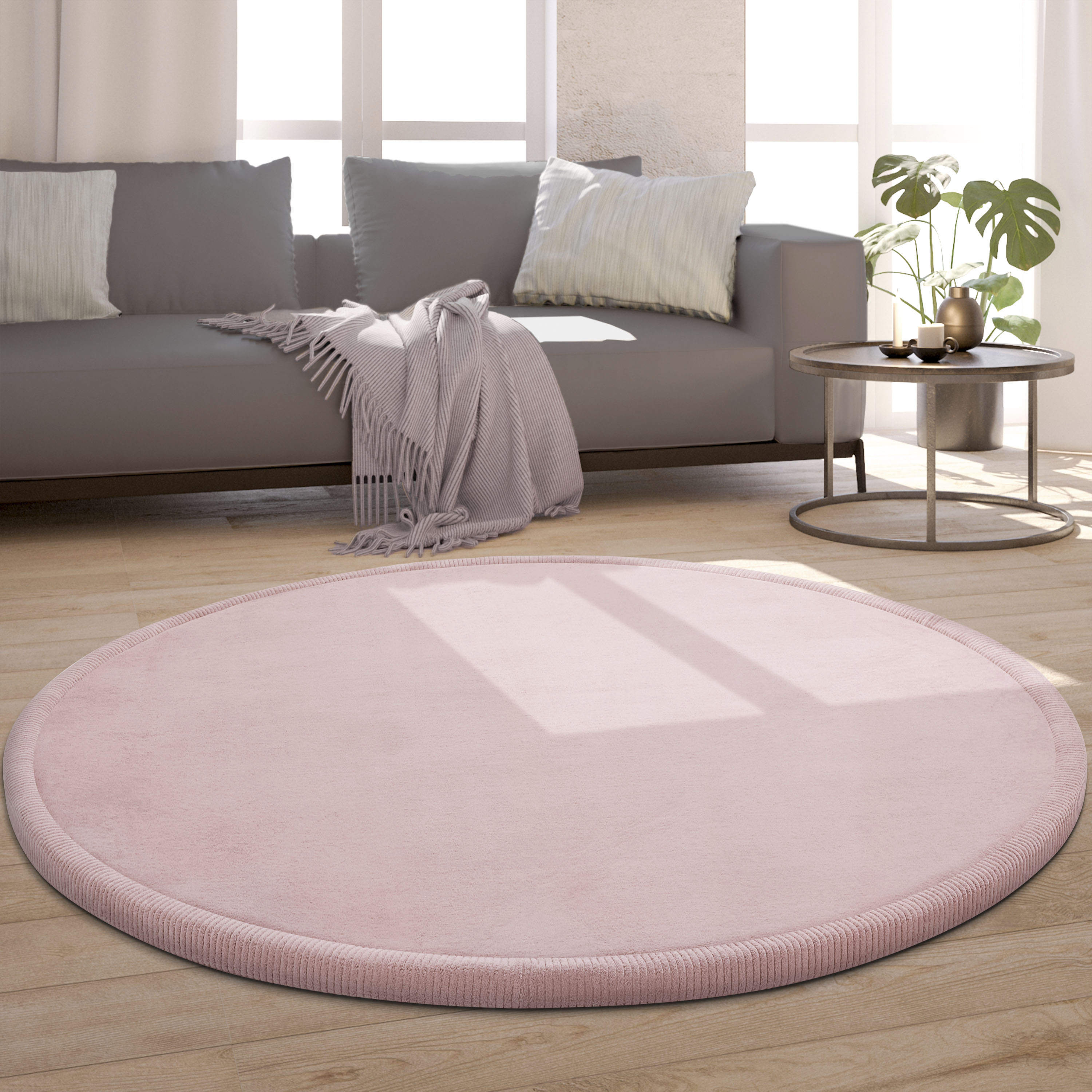 Paco Home Teppich "Tatami 475", rund, Kurzflor, Uni Farben, mit Memory Foam, waschbar