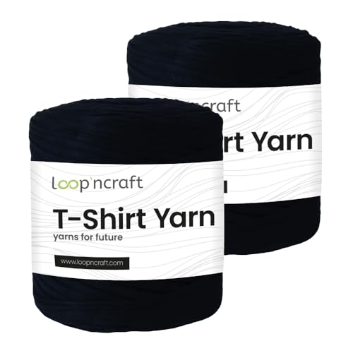 Textilgarn 2er-Set, Nachtblau, Loopncraft, 2 X 750g, T-Shirt Yarn, Recyling Garn