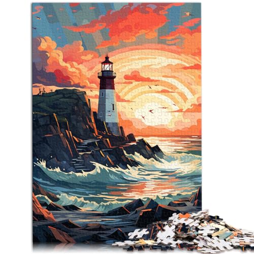 Puzzle mit Leuchtturm-Sonnenuntergang, 1000 Teile, Puzzle für Erwachsene, Holzpuzzle, Spaß für zu Hause, Aktivitäten, Geburtstagsgeschenk, Reisegeschenke, 1000 Teile (50 x 75 cm)