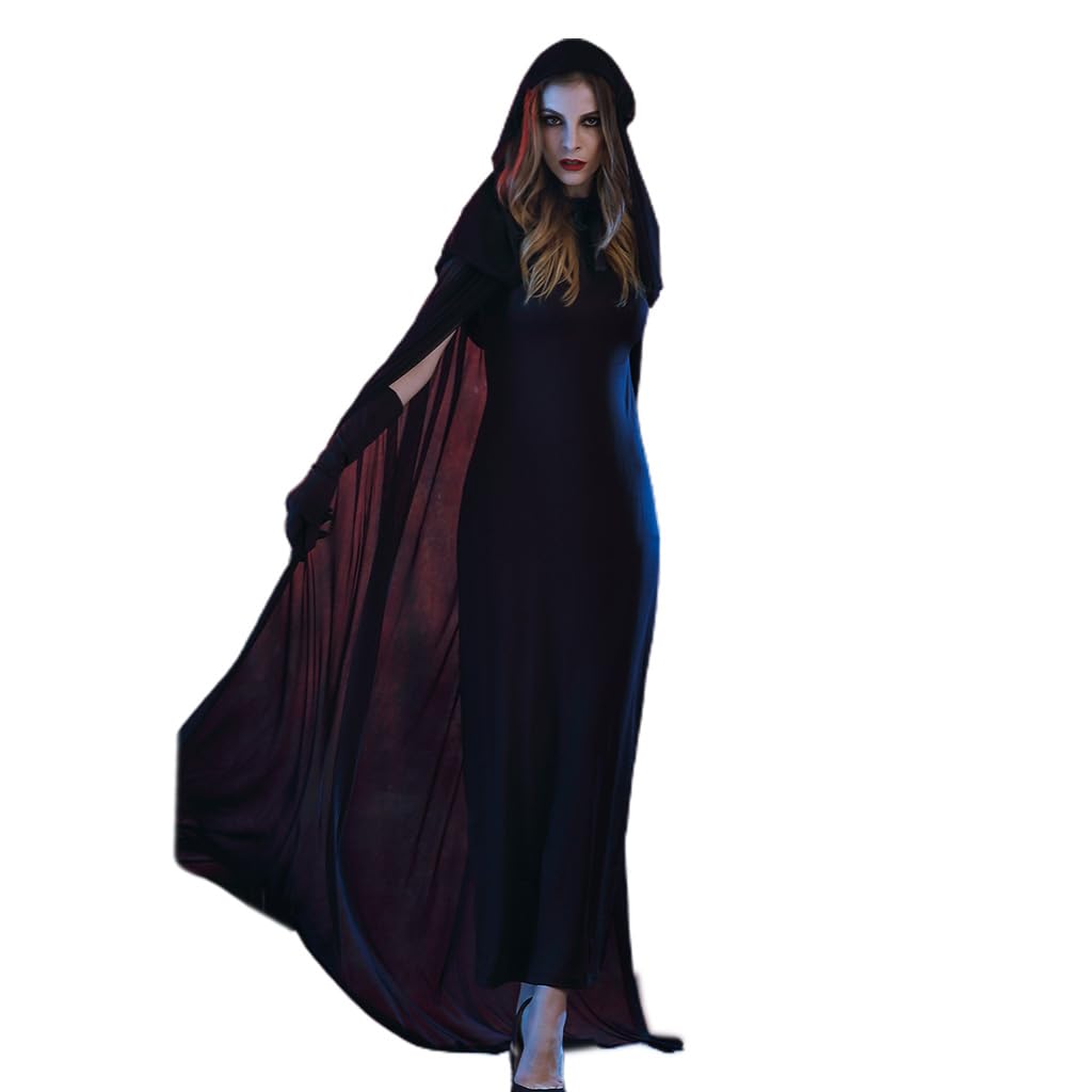 Avejjbaey Frauen Halloween Braut Schwarzes Hexenkleid Cosplay Kostüm Outfit