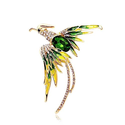 Brosche Trendy Weibliche Kristall Phoenix Brosche Exquisite Luxus Frauen Mode Vogel Broschen Weibliche Elegante Temperament Corsage Zubehör (Color : Green)