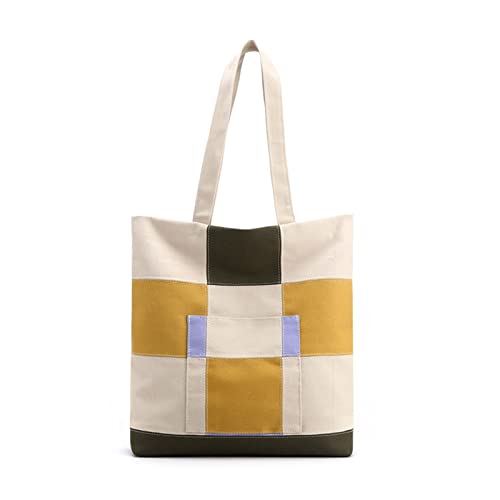 ohodhmnu Damen-Tragetasche, Canvas-Umhängetasche, große Kapazität, Reisehandtaschen, Damen-Einkaufstasche, einfache Tasche, Farbblock, lässige Tasche, gelb, no pendant