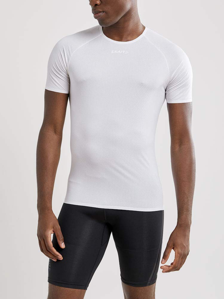 Craft Baselayer NANOWEIGHT SS M für Herren | Sportshirt | Weiß & Schwarz | Gr. XS-3XL | Leichtes Mesh mit Kühleffekt