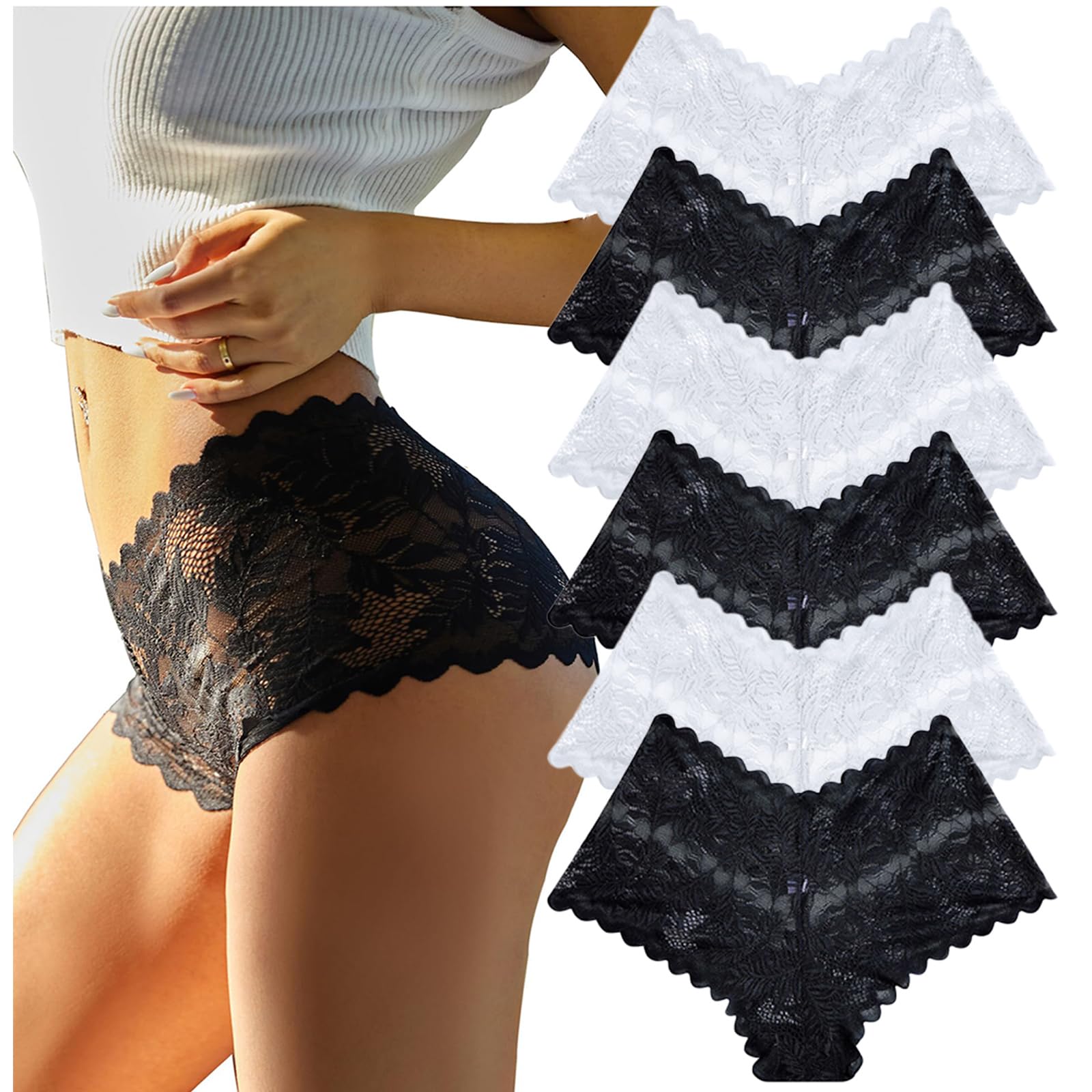 CSHE 6er Pack Unterhosen Damen Spitzen Boxershorts Unterwäsche Frauen Weiche und Bequem Slip Spitze Hipster Panties Dessous Damen Sexy Unterwäsche Mehrpack S-XL